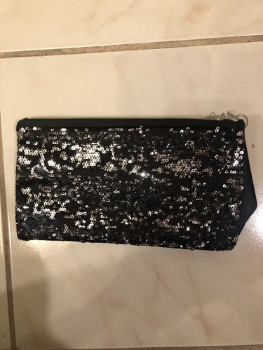 Victoria's Secret Black and Silver Glittery Makeup Pouch, 2 pockets - Picture 5 of 7