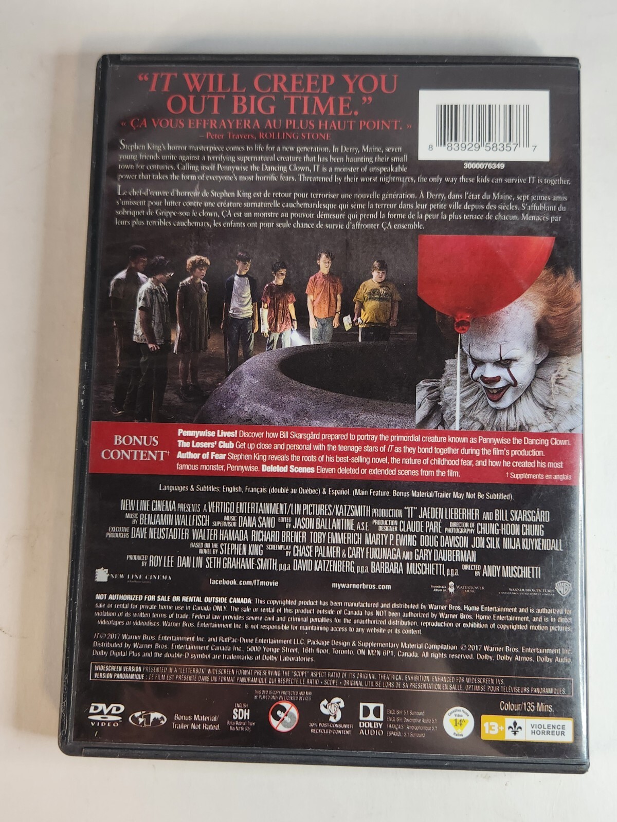 It/Ça Horror Movie Canadian Dvd Used