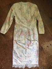 JESSICA MCCLINTOCK RARE VINTAGE PASTEL FLORAL 2 PIECE JACKET SKIRT SIZE 14