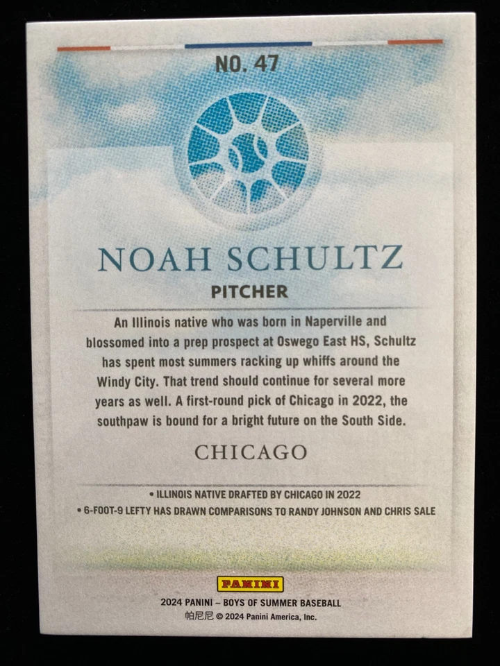 2024 Panini Boys of Summer NOAH SCHULTZ Rookie #47 SILVER HOLO #/25 White Sox RC - Image 2 of 3