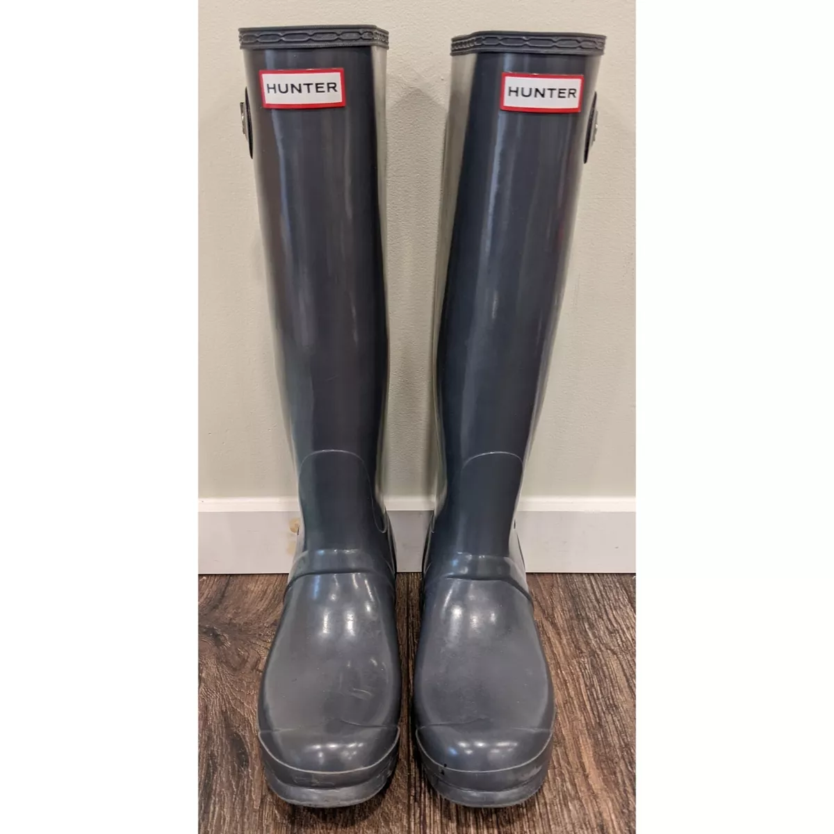Tall gray hunter rain boots hotsell