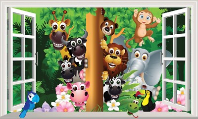Kinder Dschungel Tiere Magic Fenster selbstklebend Wandsticker groß Poster Druck