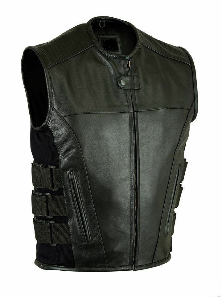 Swat Style Leather Vest New Update Mens Motorcycle Biker Tactical