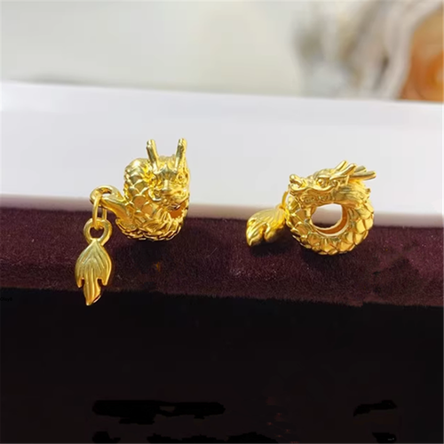 1pcs Pure 999 24K Yellow Gold Men Women 3D Lucky Dragon Tail Pendant 0.5-0.55g - Picture 3 of 5