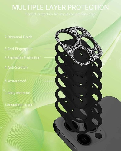 Bling Diamond Camera Lens Protector Sticker Case For iPhone 15 16 Pro Max 13 11 - Picture 19 of 36