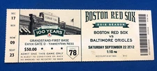 2012 Boston Red Sox Ticket Stub vs Baltimore Orioles Valencia Reynolds Jones HR