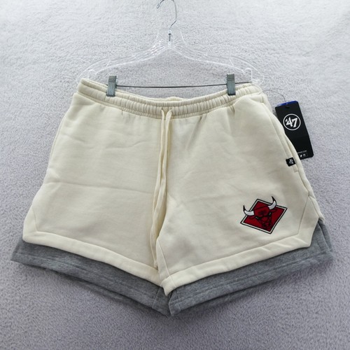 Chicago Bulls Sweat Shorts Mens Medium Cream White Fleece Lined '47 Brand NBA - Picture 2 of 11