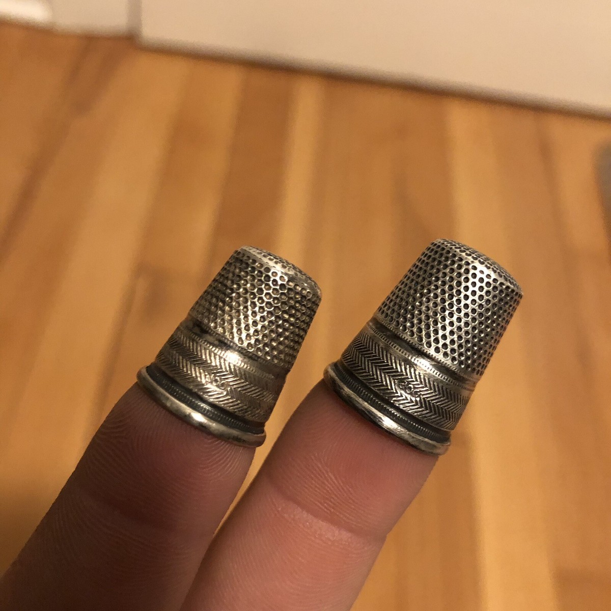 2 Antique Sewing Thimbles 800 Silver .800 Sewing Finger Thimble