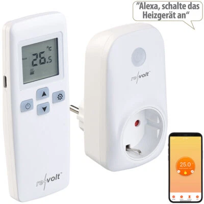 revolt WLAN-Steckdosen-Thermostat mit Sensor-Fernbedienung, App, Sprachbefehl