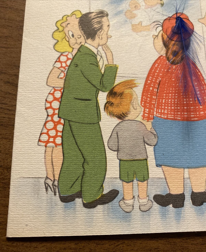 De colección 1940 Nuevo Bebé Recién Nacido Tarjeta de Felicitación Sala de Espera Pluma Sombrero P4c - Imagen 4 de 17