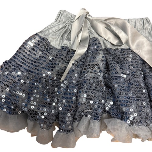 Dream Dazzlers Girls Silver Sequin Skirt With Ruffle & Ribbon Tie Size 3-6 Years - Picture 3 of 4