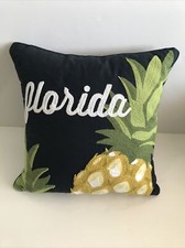 Envogue 15x15 Pillow Blue Florida Pineapple Tropical Beach Embroidery