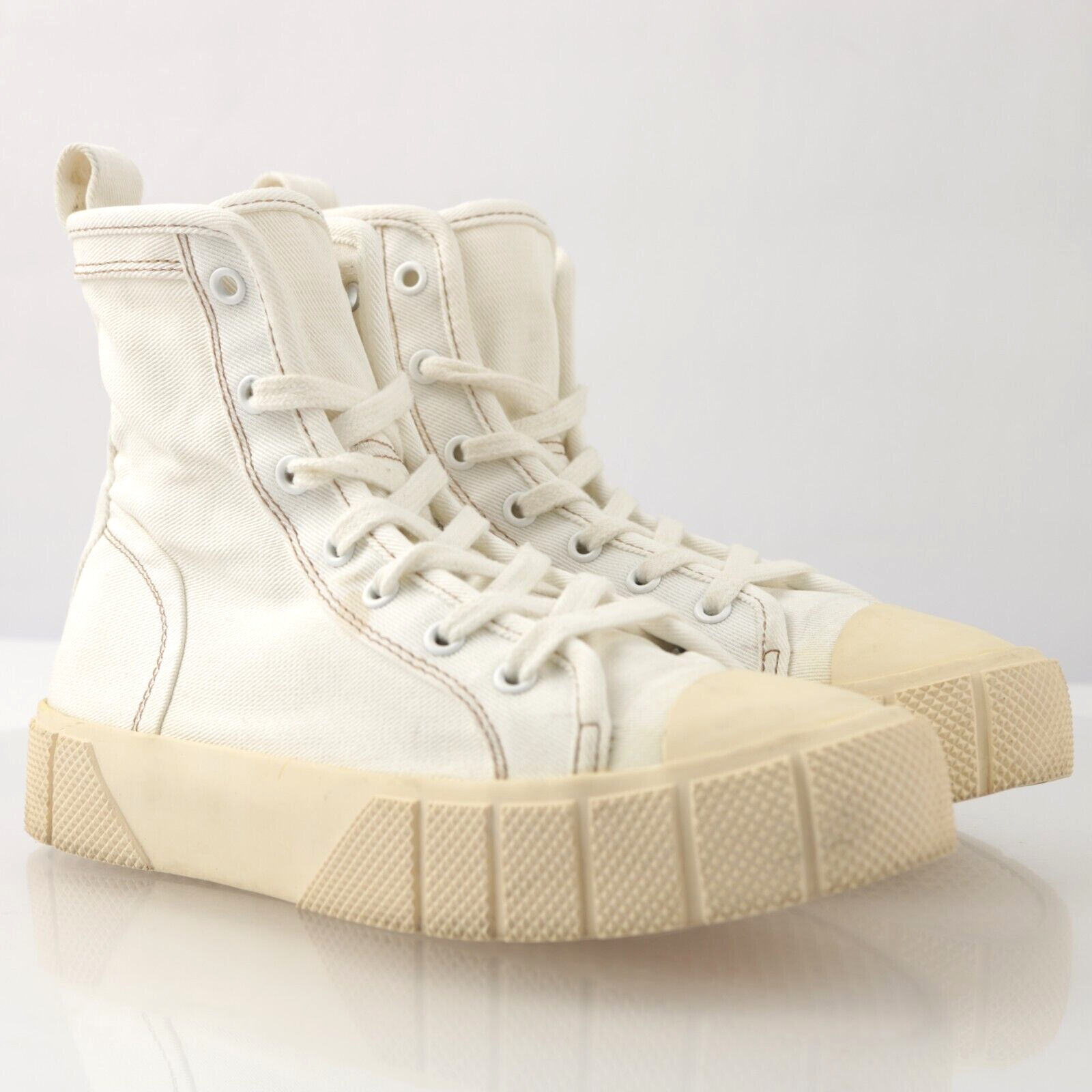 Zara Women's Chunky Platfrom High Top Sneaker Size 36 6 White Canvas Shoe  Combat | eBay