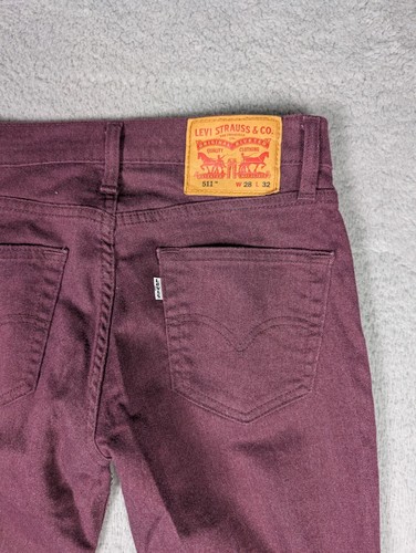 Levis 511 Chino Pants Mens 28x32 Maroon Slim Fit - Picture 3 of 10