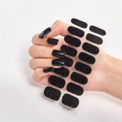 Nail Art Aufkleber selbstklebend zum Selbermachen Wraps Vollabdeckung Gelpolitur schwarz glitzer 40