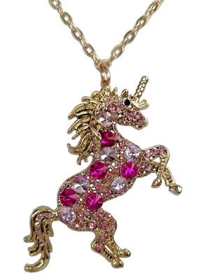 Unicorn Horse Animal Necklace Pendant Rose Pink Austrian Crystal NL06172C9