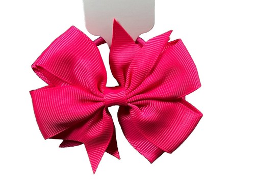 Fuchsia Pinwheel Hair Bow Grosgrain Ribbon Girl Hair Tie Ponytail Holder Set - Picture 2 of 4