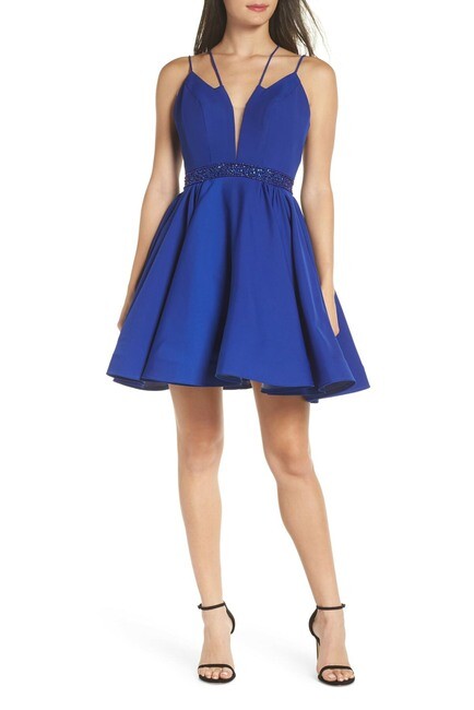 Платье для конькобежцев MAC DUGGAL 2071N королевского синего цвета с двойным ремешком, расшитым бисером, 12 = L  