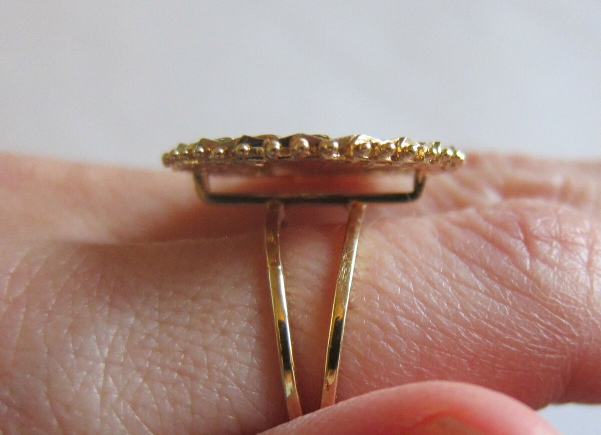 bullion 1945 Mexico Dos Pesos coin ring 14k gold woven frame size 8