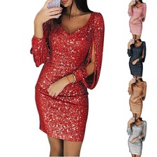 Women's Tassel Long Sleeve Bodycon Dress Sexy Mini Short Party Evening Dresses