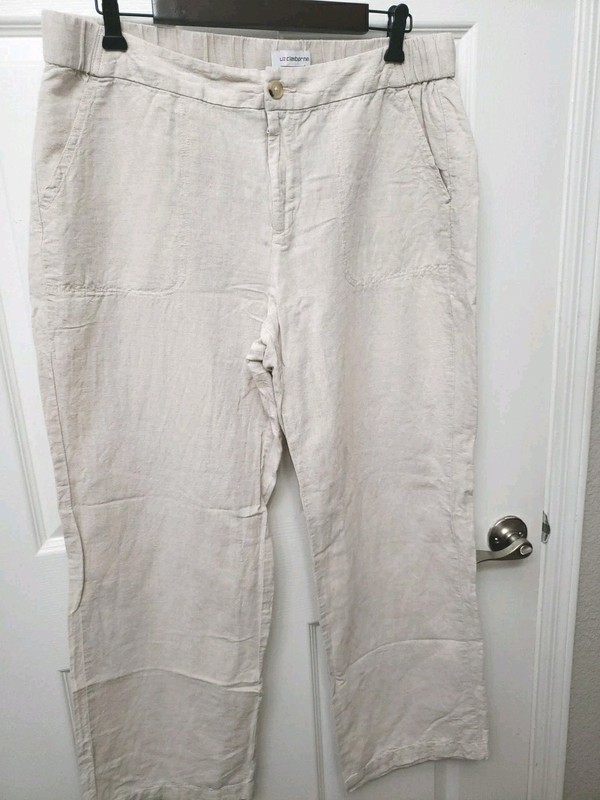 Liz Claiborne Size L Linen/Cotton Blend Pants Natural Color 30" inseam