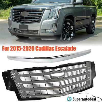 Chrome Front Upper Grille & Hood Molding Trim For 2015-2020 Cadillac Escalade