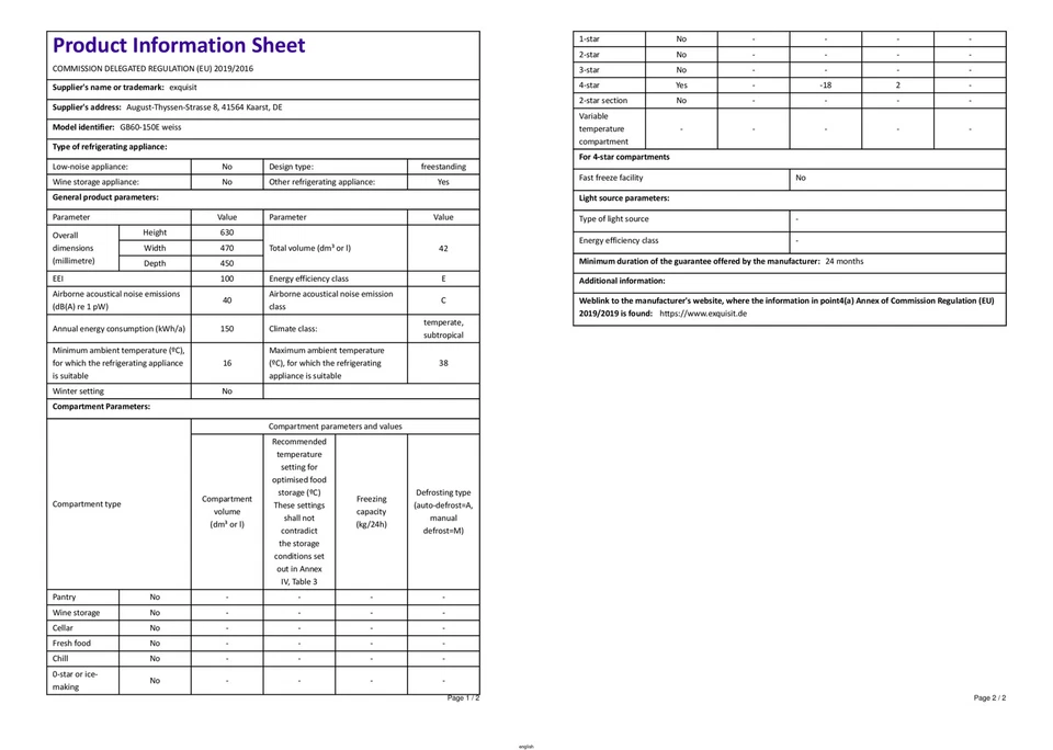 Mini Gefrierschrank Gefrierbox 42l weiß Exquisit GB60-150E kompakt leise E - Bild 3 von 4