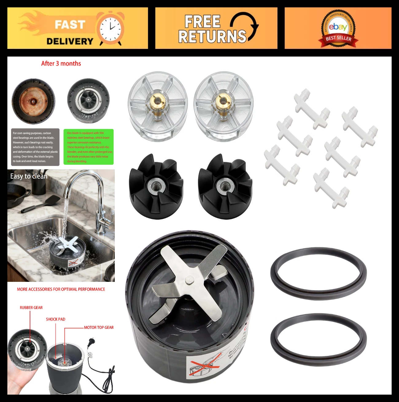 13-Piece Replacement Parts Set for NutriBullet Blenders - Silicone Gaskets & Sho