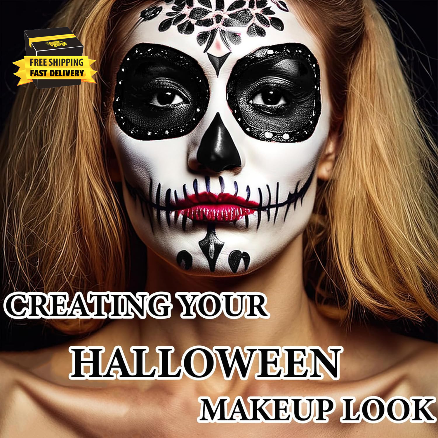 White Black Face Body Paint,Clown Face Body Paint SFX Makeup Palette with Brushe