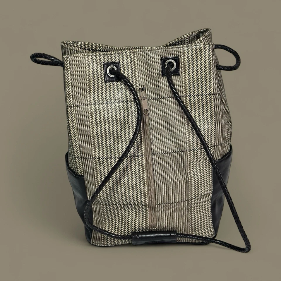 Saks Fifth Avenue Mochila de Cuero Vegano Bolso de Mano Marrón y Tostado a Cuadros Unisex Foto 2 de 4