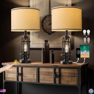 G-Safava Table Lamp Set of 2 Modern Black Lantern AMZ-T1103BK-TU New