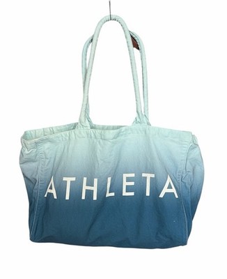 Athleta Blue Ombre Dip Dye Canvas Tote Bag Cotton Beach Travel Gym Lightweight