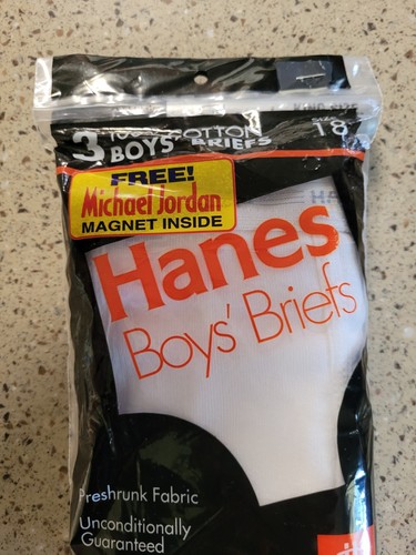 Vtg Hanes 3 Pk 1992 Boys Size 18 White Briefs Underwear W/Michael Jordan Magnet - Picture 3 of 10