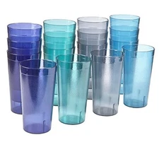  Cafe Plastic Reusable Tumblers (Set of 16) Water Cups Colors 20-ounce Coastal