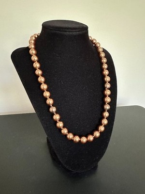Beautiful Round Mocha 10 mm Faux Pearls Elegant 19'' Necklace.