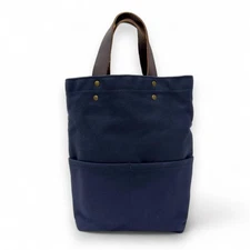J STARK Tremont Wine Tote Bag Navy Blue Heavyweight Twill Leather Handles USA