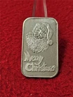 1 OZ 999.0 SILVER INGOT. SILVER TOWNE  MERRY CHRISTMAS 1986               #T1420