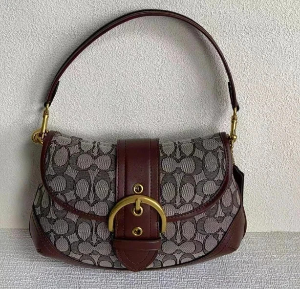 Coach Leather Soho Bag Signature Jacquard Shoulder Bag Brass/Oak Maple CJ814 NWT
