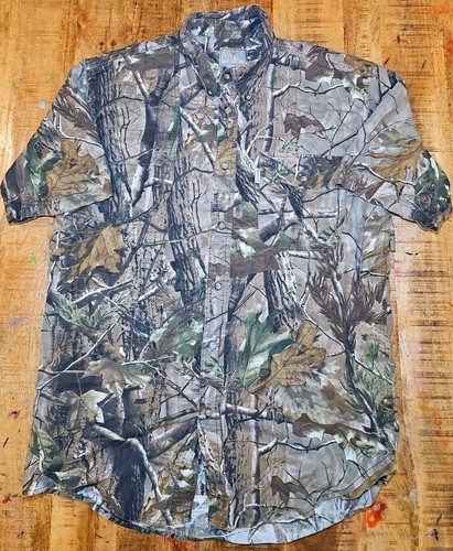 Mens L - Beretta Real Tree Short Sleeve Button Down Shirt Vented 100% Cotton 🔥