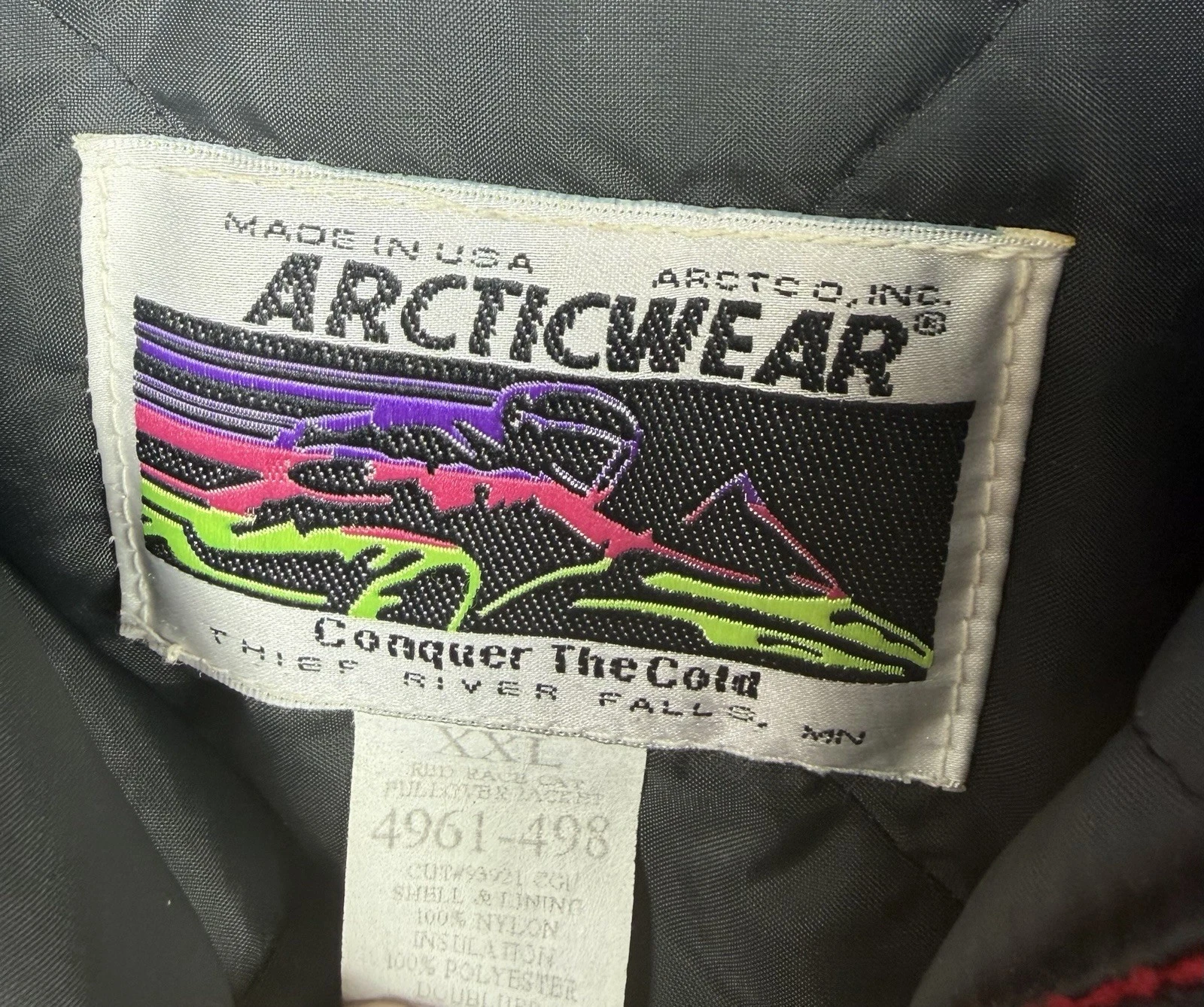 Vintage 90s Arctic Cat Race Cat Pullover Jacket XXL Checkered Snowmobile USA image 2