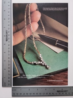 De Beers Diamond Vintage Jewelry Magazine Ephemera Print Ad Gold Necklace