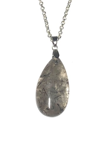 Natural Handmade Black Tourmaline in Quartz Crystal Necklace - Picture 7 of 7
