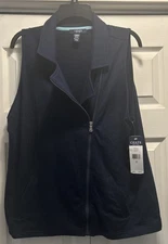 NEW CHAPS Ralph Lauren Women Navy Blue  Asymmetrical Zip Front Vest XL  $59 NWT