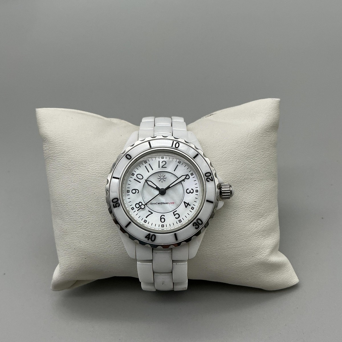 Isaac Mizrahi Live Womens Watch 34mm MOP Dial White Ceramic New