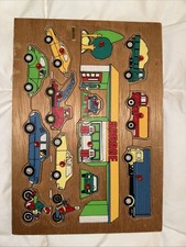 Vintage Wooden Puzzle Vehicles Cars Motorcycles Trucks Gas