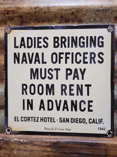 VINTAGE SAILOR PORCELAIN SIGN OLD HOTEL LADIES NAVY GENTLEMANS BAR SAN DIEGO CA