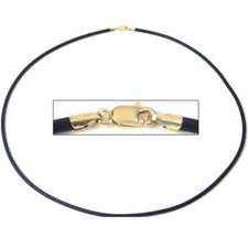 Black Rubber Cord Necklace Jewelry 14K Gold Clasp 16"