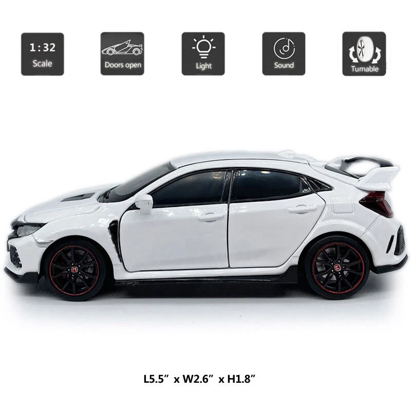 1/32 Honda Civic Type R Model Car Diecast Toy Vehicle Boys Toys Kids Gifts Gray - Image 2 of 4