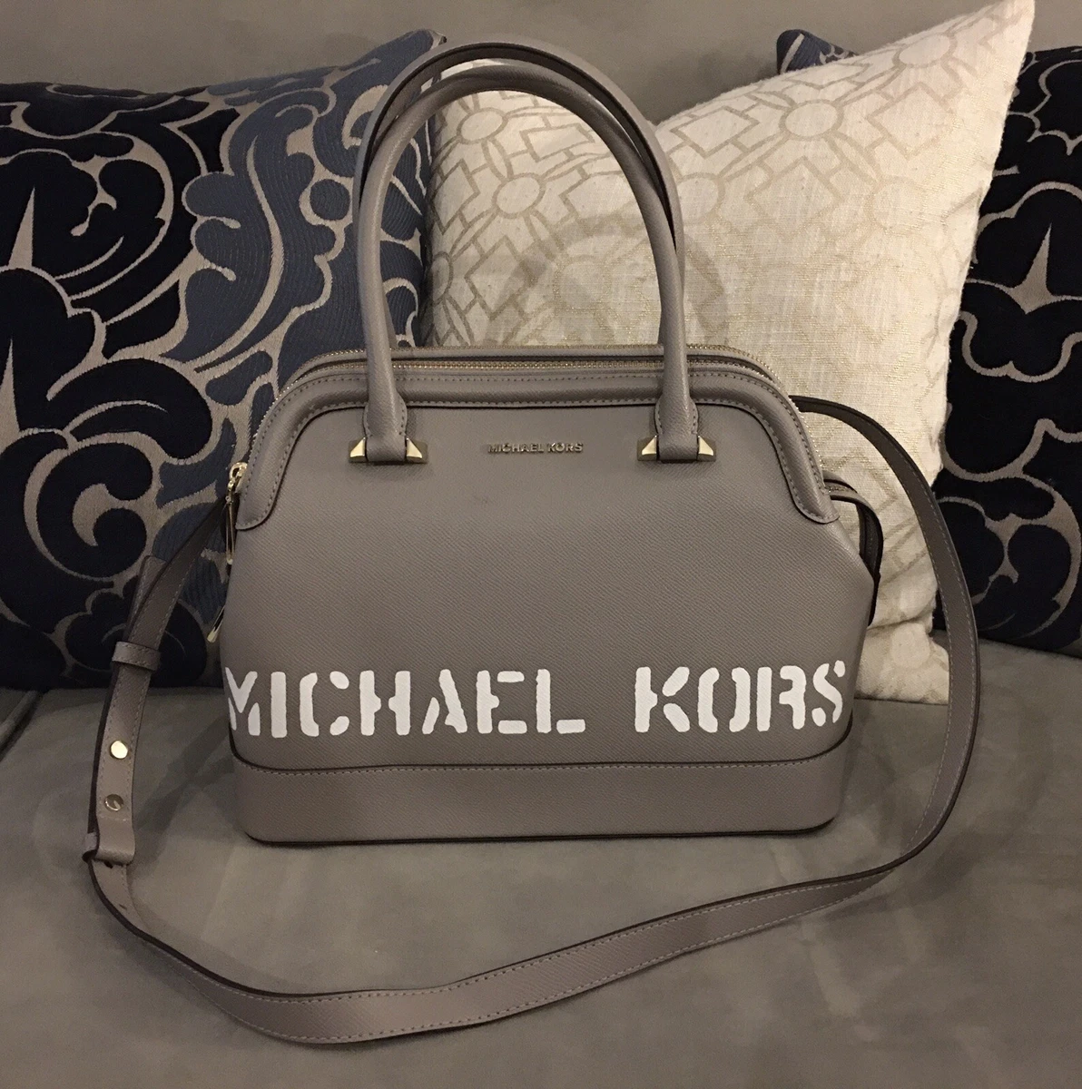 Michael Kors Saylor Grey Stencil Logo Double Zip Crossgrain