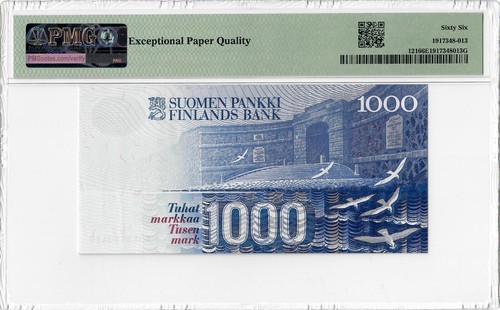 Finland 1000 Markkaa 1986 (ND 1991), PMG 66 EPQ, "Finlands Bank" Pick# 121 - Picture 2 of 2